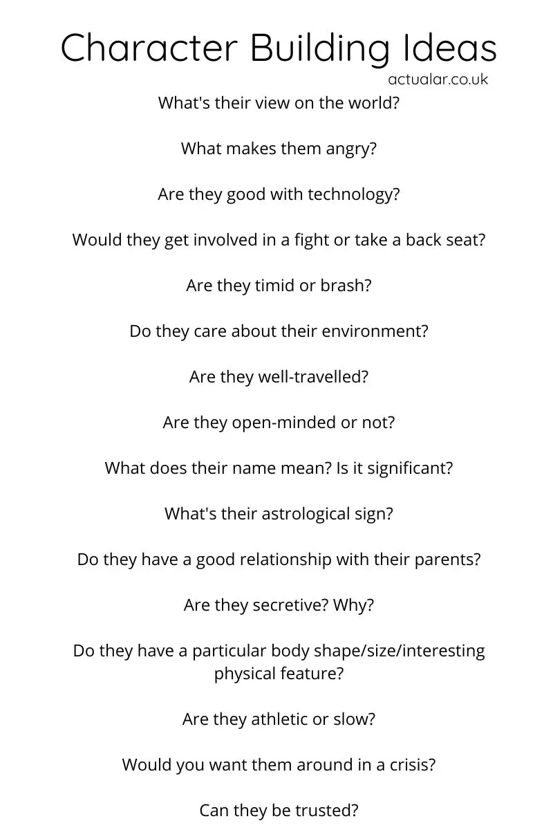 Character Building Checklist - Creative Writing Resources - Actual Ar
